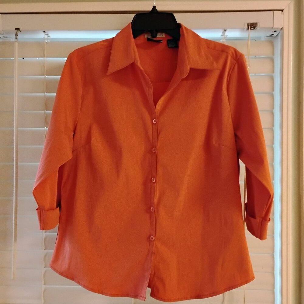 Brand: DCC MISSY. Stretch blouse/top. Size small. Color: orange.